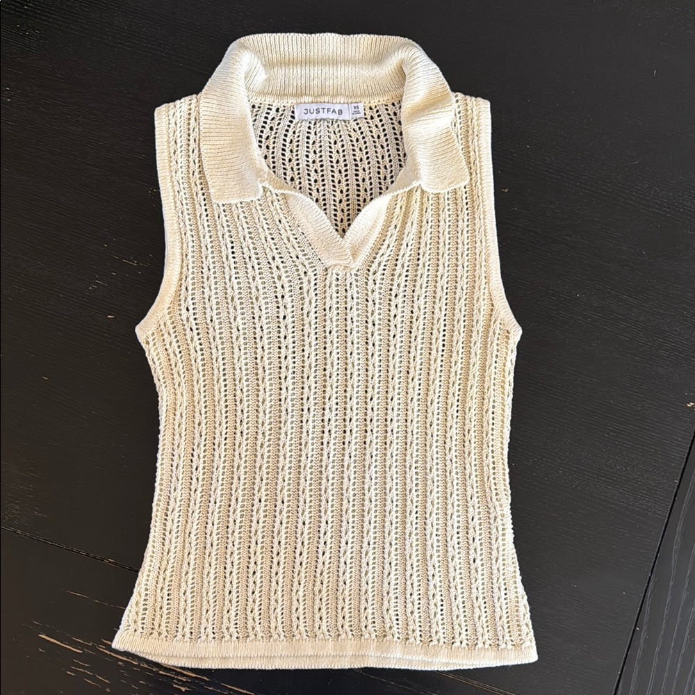 JustFab Cream Knit Sleeveless Top